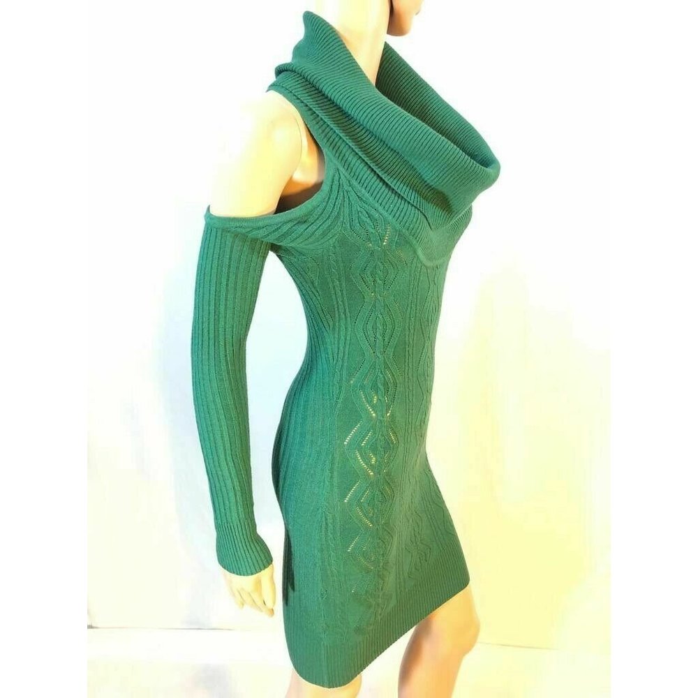 Arden B Womens Sweater Green Dress Cable Knit Cold Shoulder Cowl Neck Size XS - Picture 7 of 8